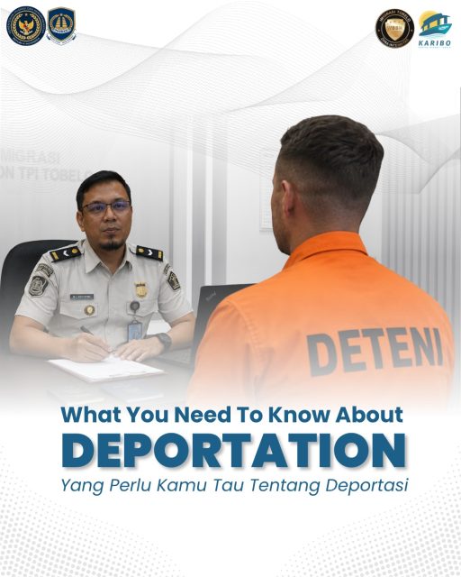 Deportation is an immigration administrative action that removes a foreign national from the territory of Indonesia for violating immigration laws and regulations.

A foreign national may be deported for reasons such as:
✈️ Entering or staying in Indonesia without valid immigration documents.
📄 Misusing a stay permit or engaging in activities inconsistent with the purpose of the permit.
⚖️ Violating Indonesian laws and regulations.
🛂 Posing a threat to public order, national security, or failing to comply with applicable laws.

Always comply with Indonesian immigration regulations during your stay. Understanding and following the rules helps maintain public order, security, and national sovereignty.

#kemenimipas #ditjen_imigrasi #visa #hendarsammarantoko #deportasi
