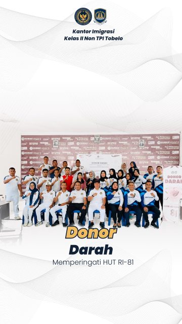 Tobelo - Dalam rangka memperingati Hari Kemerdekaan Republik Indonesia ke-81, Lembaga Pemasyarakatan Kelas IIB Tobelo bersama Kantor Imigrasi Kelas II Non TPI Tobelo melaksanakan kegiatan Donor Darah dan Pemeriksaan Kesehatan Gratis pada 7 Agustus 2026.

Kegiatan ini menjadi wujud kepedulian terhadap kesehatan dan kemanusiaan, sekaligus sebagai bentuk kontribusi dalam membantu masyarakat yang membutuhkan. Selain donor darah, peserta juga mendapatkan kesempatan untuk melakukan pemeriksaan kesehatan secara gratis.

Melalui kegiatan ini, diharapkan semangat kemerdekaan dapat diwujudkan tidak hanya melalui perayaan, tetapi juga melalui aksi nyata yang bermanfaat bagi sesama serta memperkuat sinergi dan kolaborasi antarinstansi.