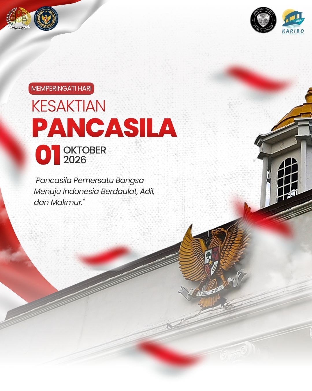 SELAMAT HARI KESAKTIAN PANCASILA 

Mari jadikan Hari Kesaktian Pancasila sebagai momentum untuk memperkuat semangat persatuan, menjaga keutuhan Negara Kesatuan Republik Indonesia, serta mengamalkan nilai-nilai Pancasila dalam setiap langkah dan pengabdian.

Dengan semangat “Pancasila Pemersatu Bangsa Menuju Indonesia Berdaulat, Adil, dan Makmur”, mari bersama membangun Indonesia yang berdaulat, maju, dan berkeadilan.
